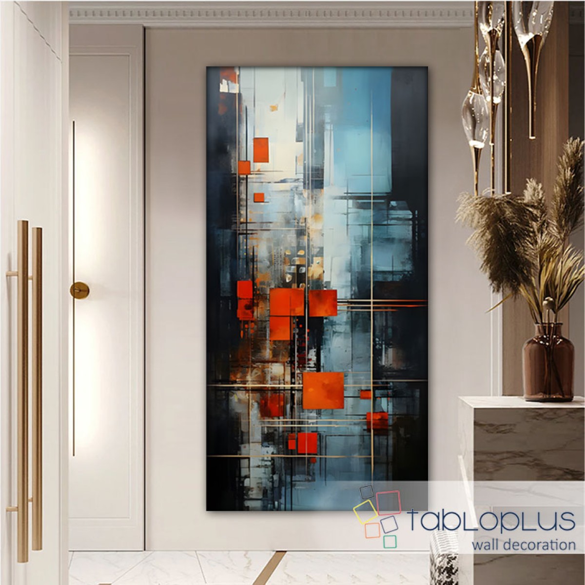 Abstract Orange Square Textured Partial Oil Painting - Wall Art